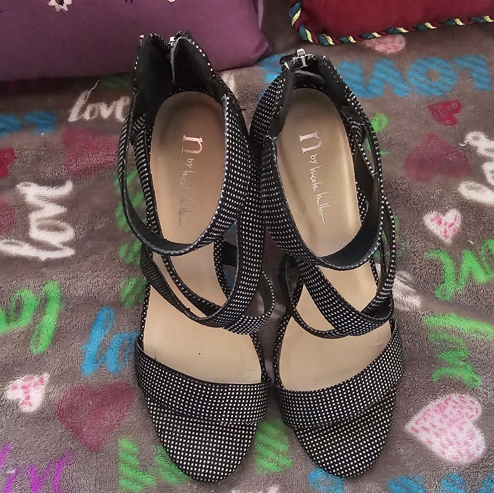 Nicole by Nicole Miller Black and White Strappy Heels